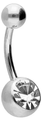Produktbild von Bauchnabelpiercing Titan Bananabell mit Innengewinde KRISTALL Silber Stablänge: 10mm