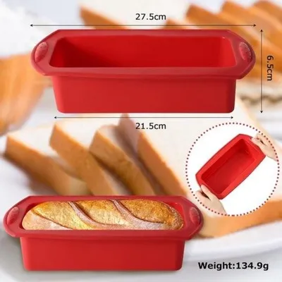 Produktbild von 2er-Set Backformen aus Silikon mit Antihaftbeschichtung, rechteckig, 27,5 x 21,5 x 6,5 cm, ideal für selbstgebackenes Brot, Kuchen, Hackbraten und Brownies.