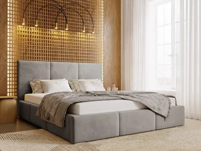 Obrázok produktu pre Čalúnená posteľ GRAINGOLD 180x200 cm Lincoln - polyesterová tkanina, posteľný box, lamelový rošt - štýlová manželská posteľ - sivá (Magic velvet 2217)