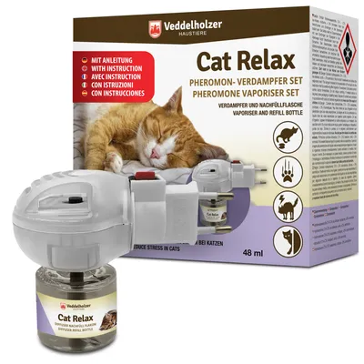 Produktbild von Veddelholzer Relax Cat Pheromone Katzen Diffusor Set bestehend aus Verdampfer + 45ml Flakon Beruhigungsmittel für Katzen Entspannungs & Anti Stress