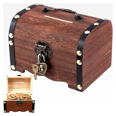 Produktbild von Holz Schatztruhe, Vintage Holzlook, Piratenschatztruhe mit Schloss, geeignet für Aufbewahrung und Dekoration