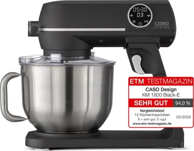 Produktbild von CASO KM 1800 Black-E, Edle Küchenmaschine, Testurteil: , starke Watt, 6 l Edelstahlschüssel, 10 Geschwindigkeitsstufen, planetarisches