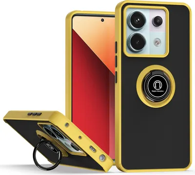 A product shot of a phone case with a ring holder.