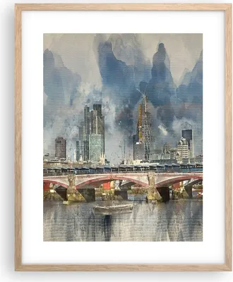 Produktbild von Gerahmtes Poster - Rahmen in heller Eiche - London Aquarell Panorama - 40x50 cm - Wand Bild - Wanddeko - Wandbilder - Kunstposter - Wandposter - Bilderrahmen - Bilder - Kunstdruck - P2NPA40x50-4594