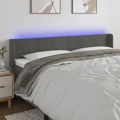Produktbild von The Living Store LED Kopfteil Dunkelgrau 203x16x78/88 cm Samt