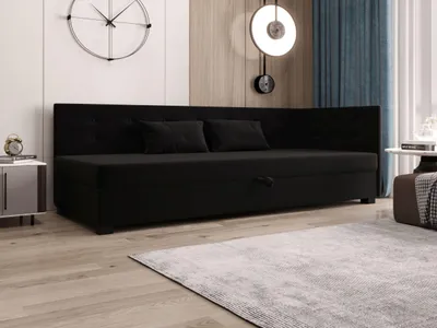 Obrázok produktu pre AURA SOFA Boxspring posteľ OLAF PLUS 80x195 Kompletná sada s matracom Bonell, čalúnená posteľ s úložným priestorom – čierna, SAWANA 14
