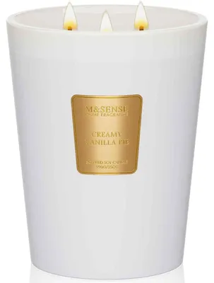 Image de Bougie parfumée vanille, 990g, durée de combustion : 150 heures, 3 mèches, mélange de cire de soja, contenue dans un verre
