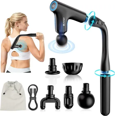 Productafbeelding van Massagepistool met een lange, afneembare handgreep, voorzien van turboroterende massage, 4 snelheden en 4 massagekoppen