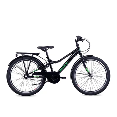 Image de Vélo enfant 24 pouces, 3 vitesses, vélo garçon, S'COOL troX, à partir de 7-11 ans, 130-145 cm, noir/vert fluo