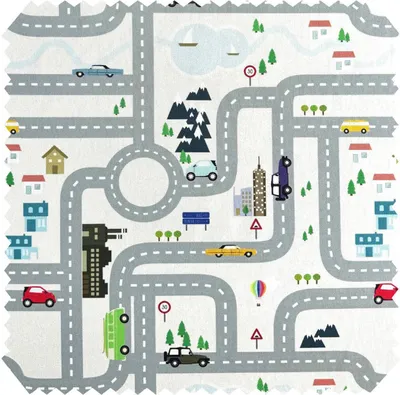 Produktbild von novely® HANAU AUTO - Dekostoff mit Auto- und Straßenmotiv - Robuster Möbelstoff - Pflegeleichte Meterware 1lfm - Farbe: 01 Creme