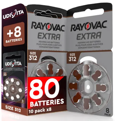 Produktbild von 80 Hörgerätebatterien Größe 312 Rayovac Extra + 8 Udivita-Batterien