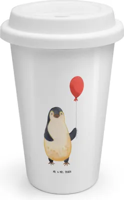 Produktbild von Mr. & Mrs. Panda Thermobecher Pinguin Luftballon - Weiß - Geschenk, Jahrmarkt, Freundin, Kaffeebecher To Go, ToGo, Kirmes, Glück, Becher, Liebe, Mehrwegbecher