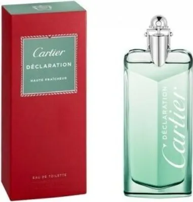 A product shot of Cartier Declaration Haute Fraicheur Eau de Toilette spray and its packaging.