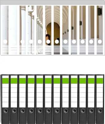 Produktbild von Wallario 12 Stück schmale Ordner inkl. Klebeetiketten mit Motive Gewölbegang -  Set mit Rückenschildern / Ordnerrücken Stickern