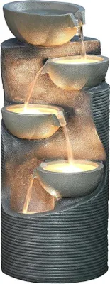 Productafbeelding van Tuinfontein - Waterornament Buiten - Tuin Decoratie - Met Ledverlichting - 81 x 34 x 33 cm - Grijs