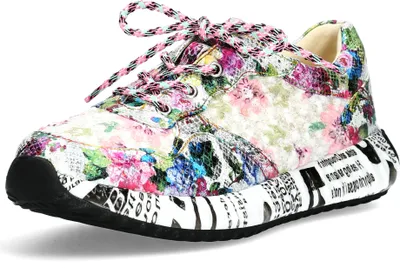 Produktbild von Laura Vita Damen Sneaker Leder mehrfarbig florales Muster und Schrift Burton 05, Größe:39 EU, Farbe:Weiß