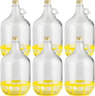 Produktbild von lilawelt24 6 x 5L Glasballon (Gallone) mit Schutzkorb, Rundgriff & Schraubverschluss – Glasflasche für Wein, Gärung & Saft