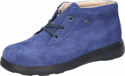 A single blue boot is shown from a side-diagonal angle against a white background.