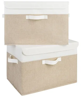Productafbeelding van Opbergbox met deksel - Opbergdoos stof - 43 x 30 x 29 cm - Set van 2 - Wit - Opbergbak kledingkast
