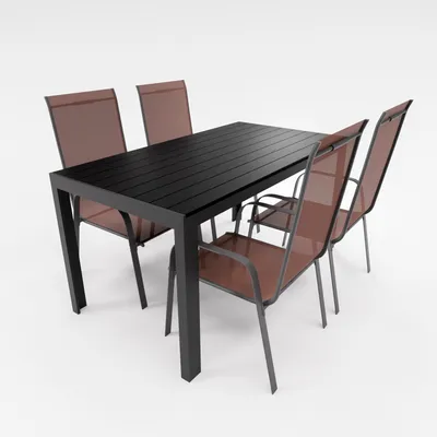 Produktbild von Gartenmöbel Set 4x Stapelsessel Alu Tisch 5-tlg. Essgruppe Gartenset Sitzgruppe schokobraun