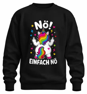 Productafbeelding van Nee, gewoon nee. Eenhoorn, regenboog, brutaal, grappig. Uni sweatshirt, zwart, maat S