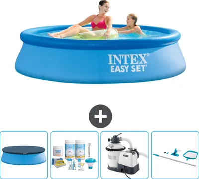 Produktbild von Intex runder aufblasbarer Easy Set-Pool – 244 x 61 cm – Blau – im Lieferumfang enthalten Abdeckung - Wartungspaket - Filterpumpe für Schwimmbad - Reinigungskit