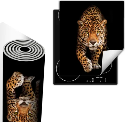 Obrázek produktu pro Kryt na sporák 45 x 52 cm, kryt na sklokeramickou desku, protiskluzová rohož, srolovatelná, černá, vzor Panther