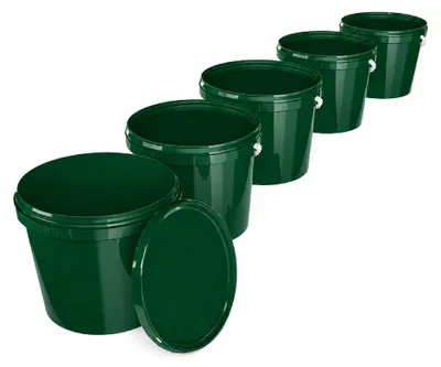 Produktbild von Kunststoffeimer mit Deckel | rund 5L | PP | Lebensmittelecht | Grün 5 Stück
