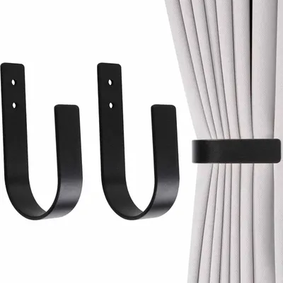 Produktbild von Zbssny Moderne U-förmige Vorhang-Raffhalter, Wandhalterung aus Aluminium, 2 Stück, Schwarz