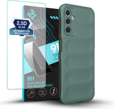 Produktbild von Handy Hülle für Samsung Galaxy A14 5G mit 9H Displayglas Displayschutz Plus Grip Case Cover Schutzhülle Softgrip Farbe: Grün