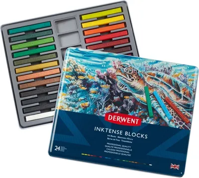 Image de Pastels aquarellables DERWENT Inktense Blocks, 24pcs dans une boîte en métal