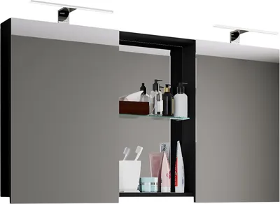 Image de Meuble de salle de bain intemporel | Dimensions env. H. 59 x W. 112 cm D. 12 cm | Deux portes avec compartiments de rangement | Armoire à miroir - Budasi