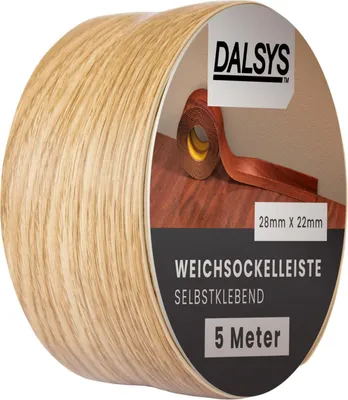 Produktbild von Dalsys Weichsockelleiste selbstklebend Eiche 5m Klebeleiste, Abschlussleiste für Fugen in Wohnbereich, Küche, Bad, aus PVC Kunststoff