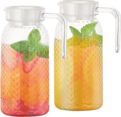 Obrázek produktu pro Sada 2 průhledných plastových džbánů na vodu - 1 litr - s víkem a uchem