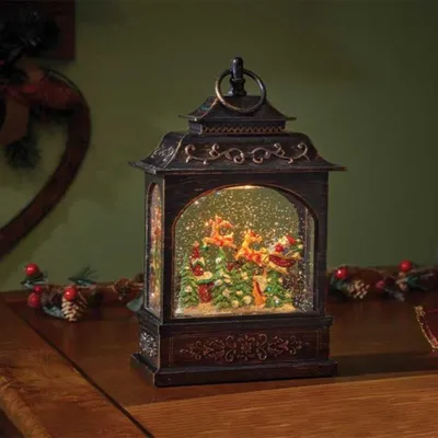 Metall-LED-Schneekugel-Laterne, Weihnachtswagen & Rentier, 29 cm