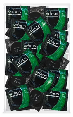 Produktbild von VITALIS 100 Premium Kondome 60mm XXL | Nennbreite 64 mm | Gefühlsechte transparente Kondome extra groß | mit Gleitmittel auf Silikonbasis, KI-generiertes Bild