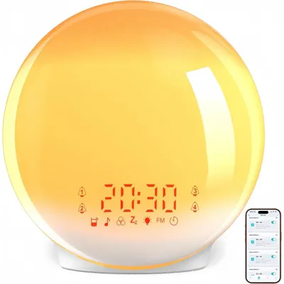 Produktbild von Tageslichtwecker Smart APP, Dualer Alarmmodus, 7 Naturgeräusche, Sonnenaufgang Sonnenuntergang Simulation, 11 Farblicht 20 Helligkeit, Nachttischlampe