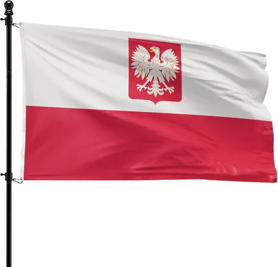 Imagen del producto de Bandera de Polonia con escudo, 90 x 150 cm, de poliéster, para asta de bandera