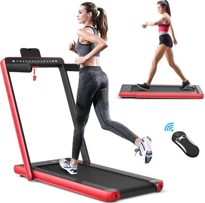 Image de Tapis de course pliable 2 en 1 avec double affichage LED, rouge
