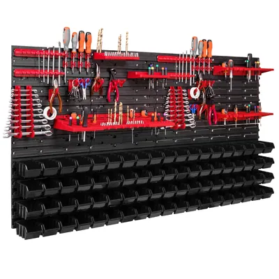 Obrázek produktu pro Nástěnný panel na nářadí 156 x 78 cm s 76 ks. Krabic závěsný Boxy se sadou držáků plastová