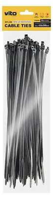Productafbeelding van VITO Kabelbinder 4.6x300mm - Zwart - Met UV-beschermingsfolie - 50 stuks in blisterverpakking - Kunststof Kabelklem - Kabelbinder