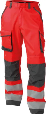 Immagine prodotto di DASSY® Chicago pantaloni ad alta visibilità con tasche per ginocchiere NEON RED/CEMENT GREY taglia 62 lunghezza: STANDARD