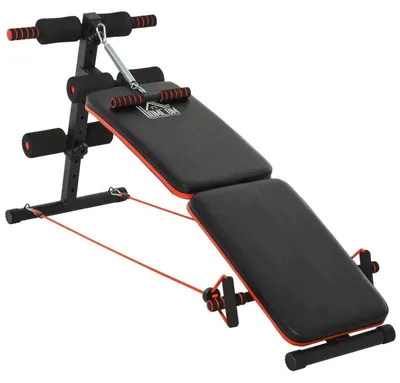Produktbild von Sit-up-Bank - Bauchmuskeltrainer | Farbe: Schwarz/Rot | Abmessungen: 47x142x50-66 cm