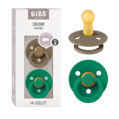 Productafbeelding van BIBS Kleurrijke fopspeen, 2-pack, BPA-vrij, tepel in de vorm van een kers. Natuurlijk rubber / latex, geproduceerd in Denemarken. Maat 2 (6-18 maanden), mauve / steingrijs