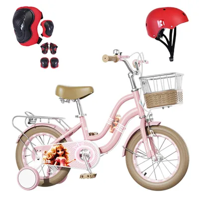Produktbild von Habib Gruppe Mädchenfahrrad Klassik | Inkl. Luftpumpe & 6-teiligem Schutz-Set | Kohlenstoffstahlrahmen & Duales Bremssystem | Mitwachsend & sicher für Mädchen 3-8 Jahre: Pink / 12 zoll