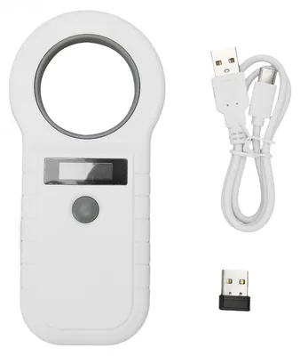 Produktbild von Haustier-Mikrochip-Scanner, 134,2 kHz, 125 kHz, EMID FDX B, kabelgebunden, USB, kabellos, 2,4 G Bluetooth, tragbarer Tier-Chip-Leser, Weiß