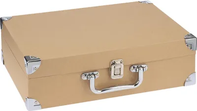 Produktbild von Pappkoffer 36x25x10cm, mit Griff, Verschluss und Eckenschutz