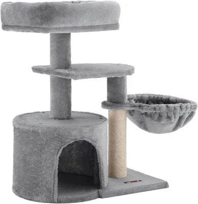 Imagen del producto de Árbol para gatos pequeño, de varios niveles, con una altura de 68 cm y color gris claro (modelo PCT59W).