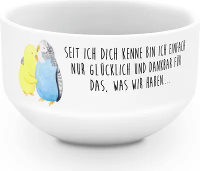 Produktbild von Mr. & Mrs. Panda schälchen Wellensittich Liebe - Weiß - Geschenk, Verknallt, Paar, Obstschale, Umarmung, schale, Suppenschüssel, Bowlschale, Müsli Schüssel, Vertrauen