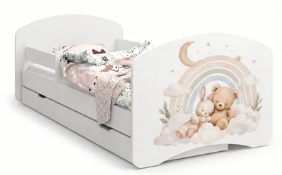 Immagine prodotto di Grazioso lettino per bambini 160x80 cm | Lettino con contenitore e spondina di sicurezza | Materasso in schiuma incluso